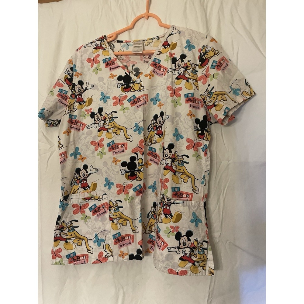 Disney Mickey and Pluto Scrub Top I Love My Best Friend Women's Size Medium